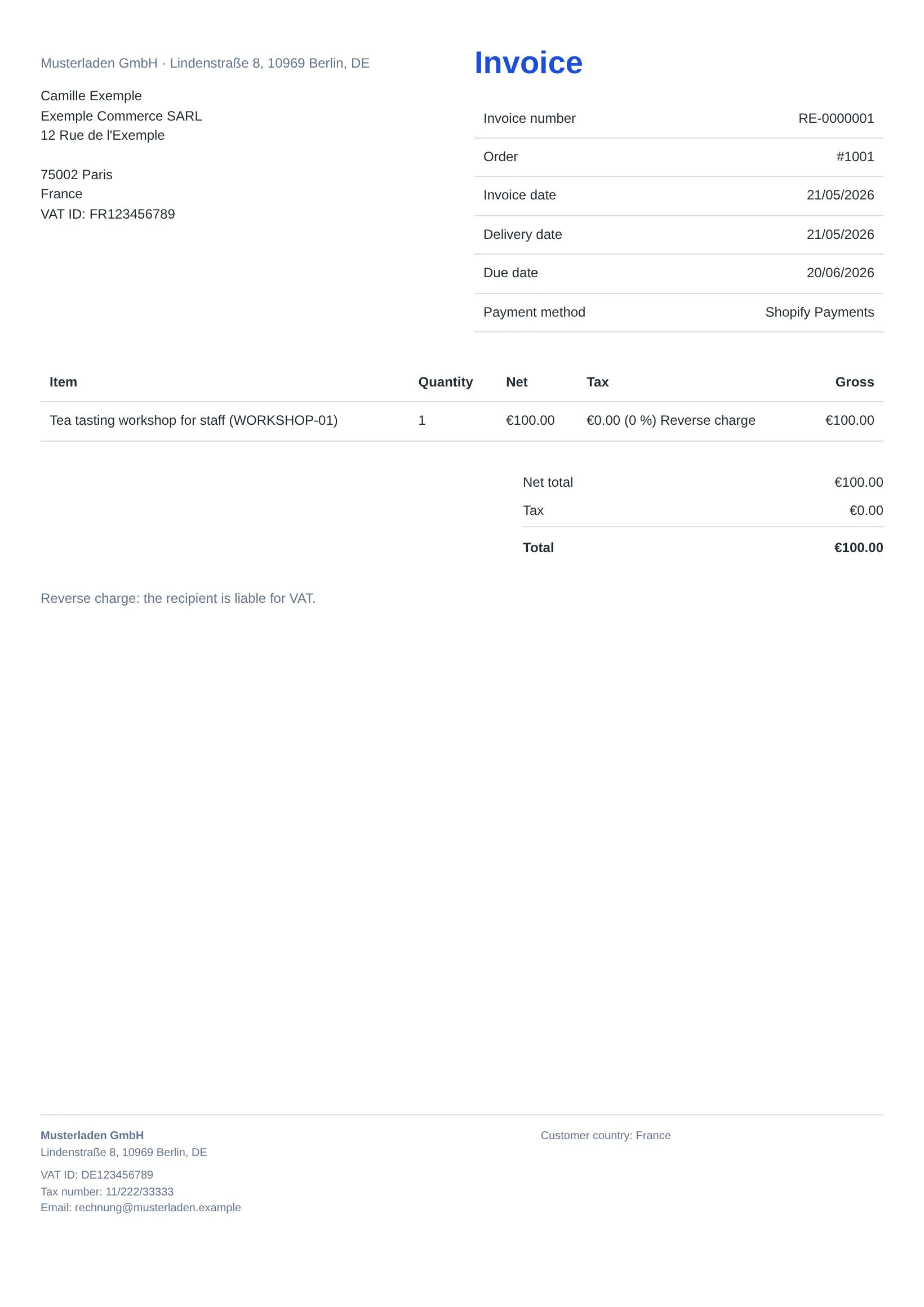 Sample invoice from the demo shop